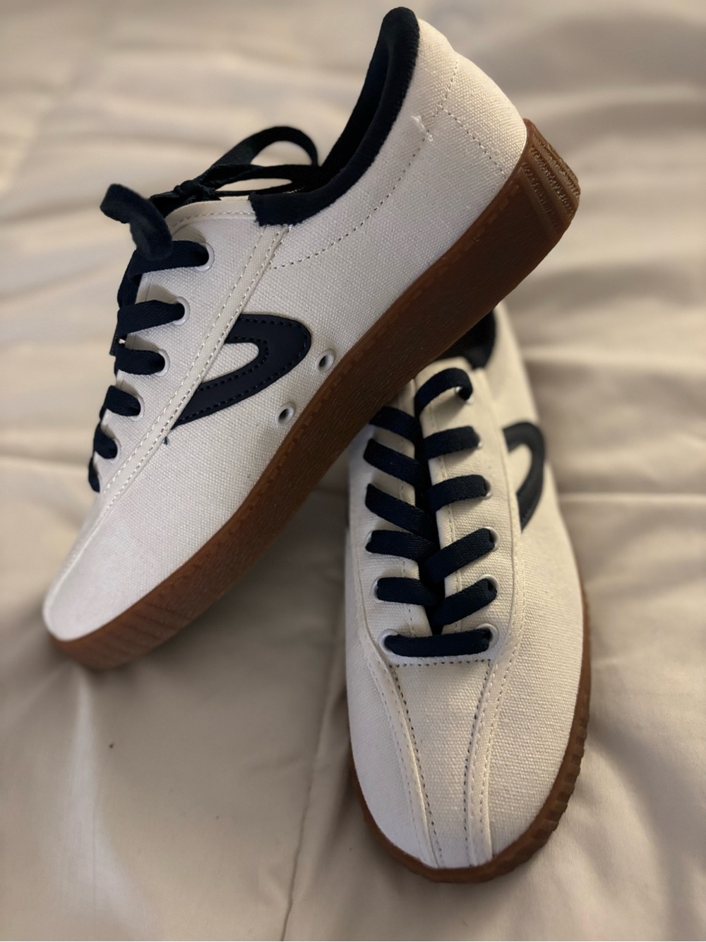 Tretorn White Canvas Sneakers with Navy Accents - Picture 2 of 5